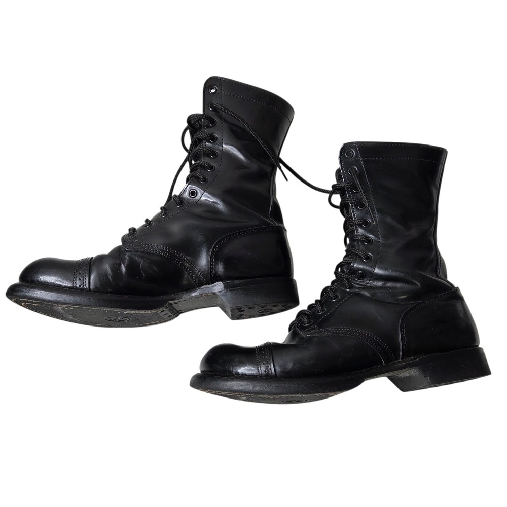 Vintage Double H Mens Black Leather Combat Jump Boots SZ 8.5 Military Goth Punk